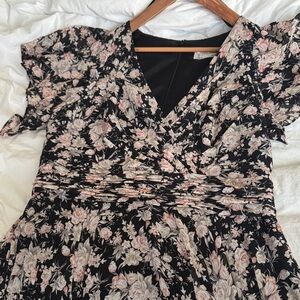 IEENA for MACDUGGAL Floral Black and Pink Women's Evening Gown